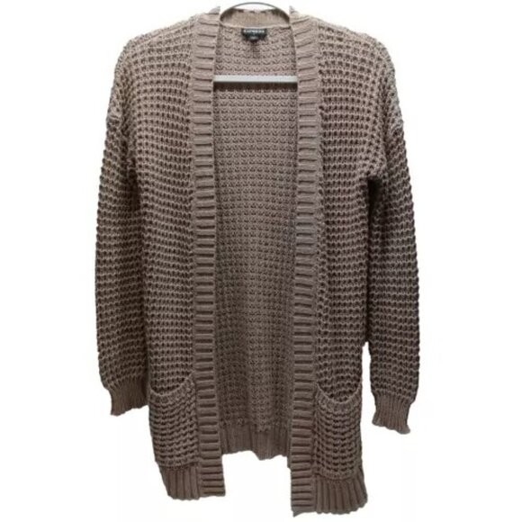 Express Open Front Cardigan Women's XS Oatmeal Chunky Knit Pockets Ladies EUC - Picture 1 of 11